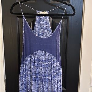 CAROLINA K ROYAL BLUE & WHITE ROOSTER Patterned maxi Dress Small
